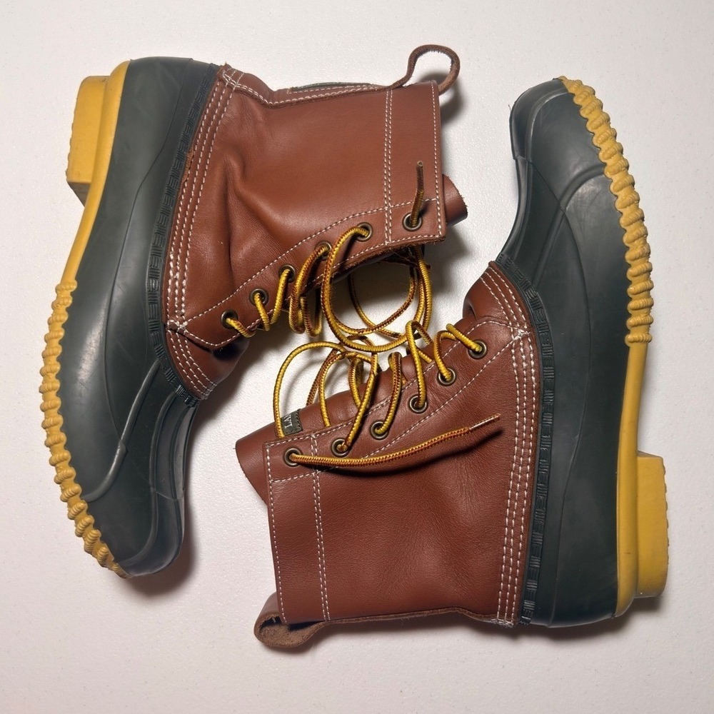 Lands' End Duck Boots Women's 9B Brown Leather Waterproof Lace Up Yellow Eu 40 - Picture 9 of 11